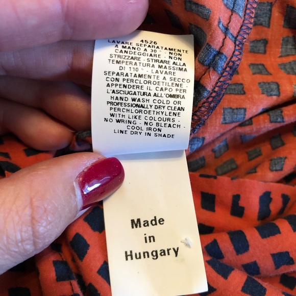 Aeffe Spa Orange Navy Patterned Button Down Blouse Cotton Sz 10 US EUC! - Picture 12 of 16